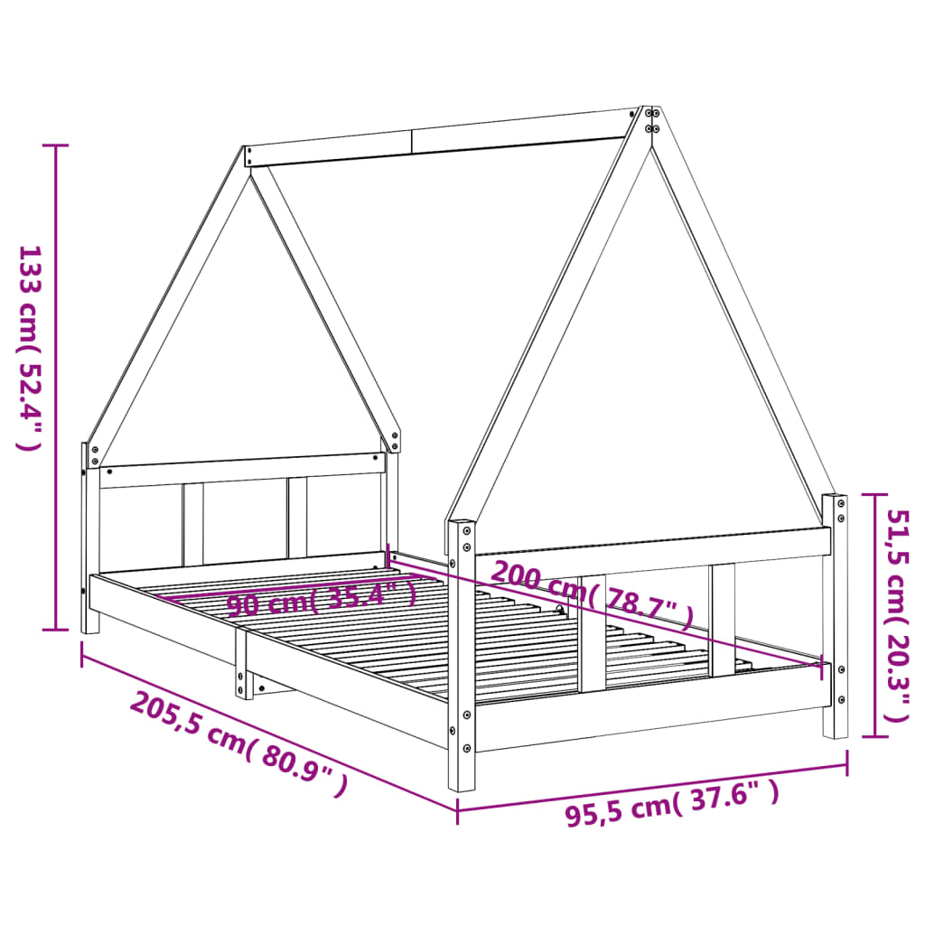 Sängram för barnsäng vit 90x200 cm massiv furu