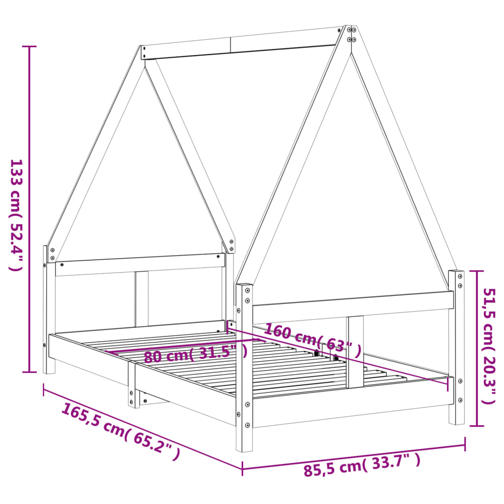 Sängram för barnsäng vit 80x160 cm massiv furu