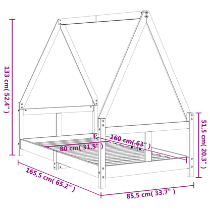 Sängram för barnsäng vit 80x160 cm massiv furu