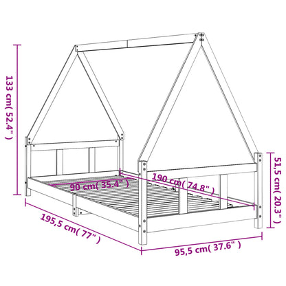 Sängram för barn svart 90x190 cm massiv furu