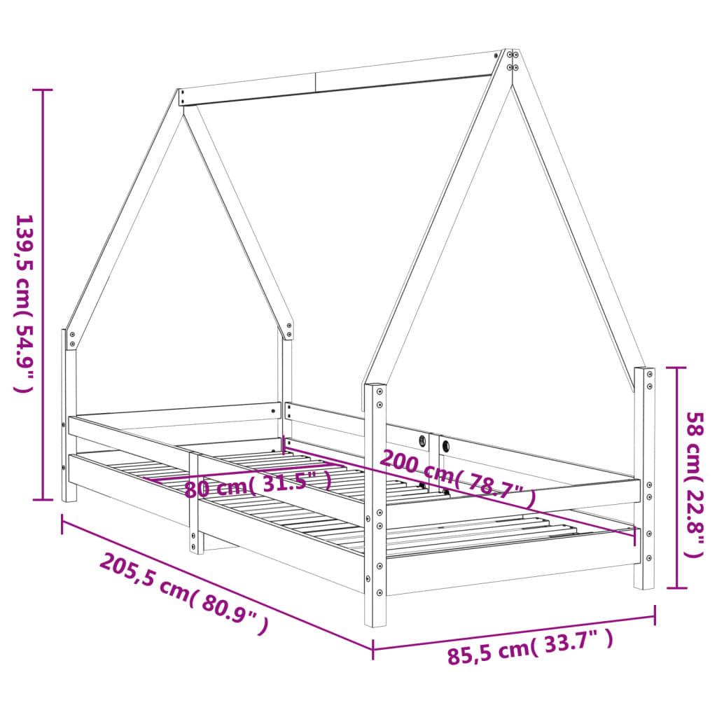 Sängram för barnsäng vit 80x200 cm massiv furu