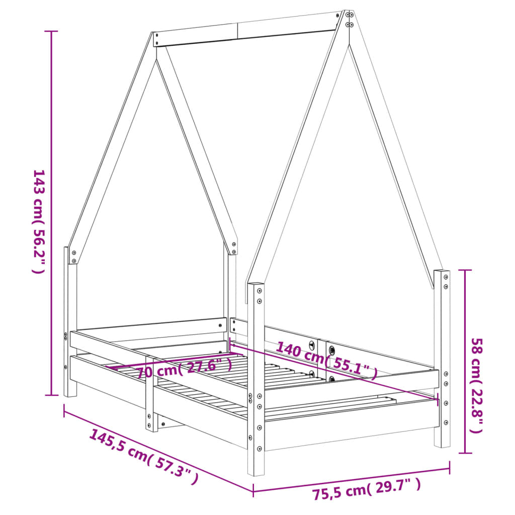 Sängram för barnsäng 70x140 cm massiv furu