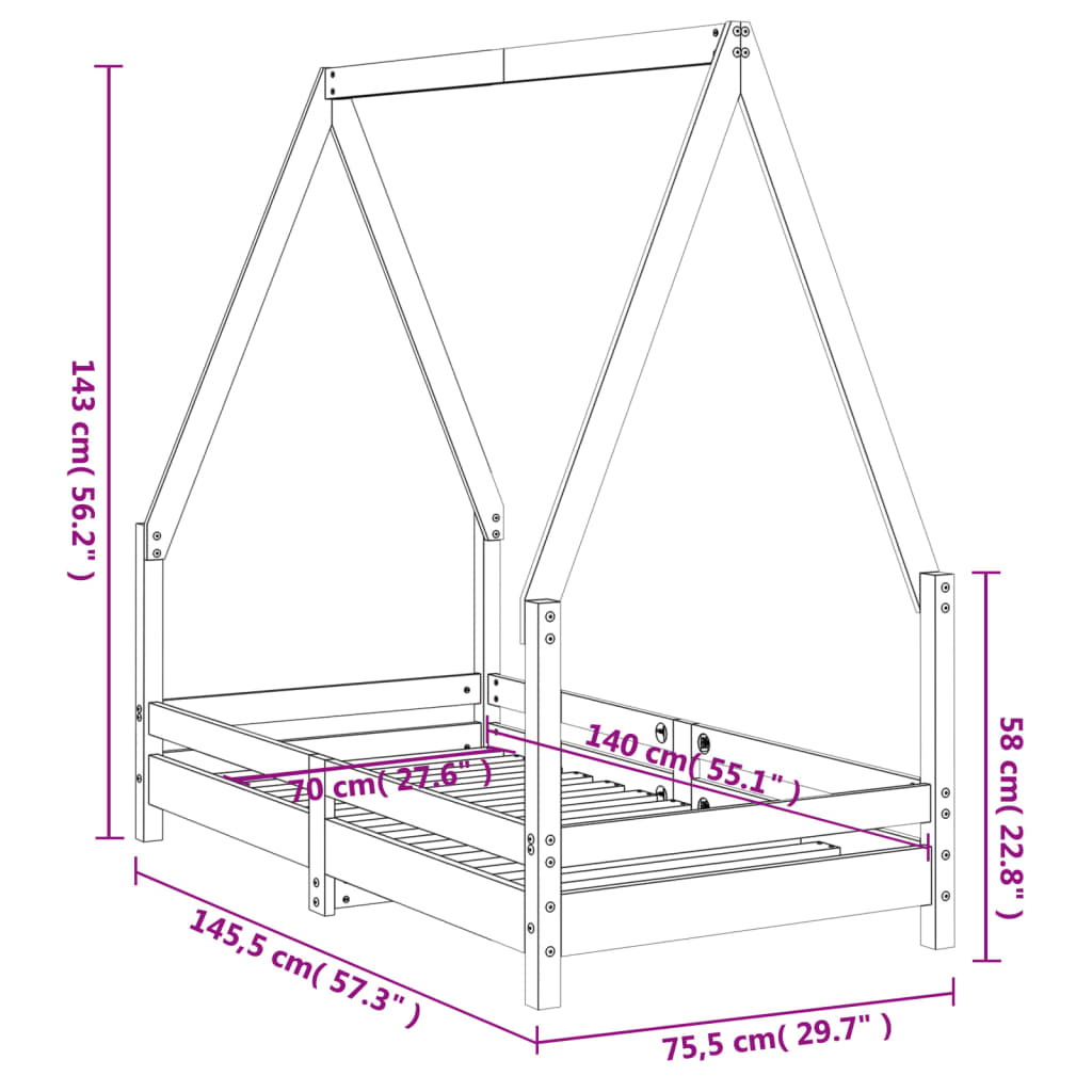 Sängram för barnsäng vit 70x140 cm massiv furu