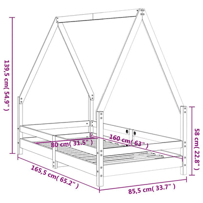 Sängram för barnsäng vit 80x160 cm massiv furu