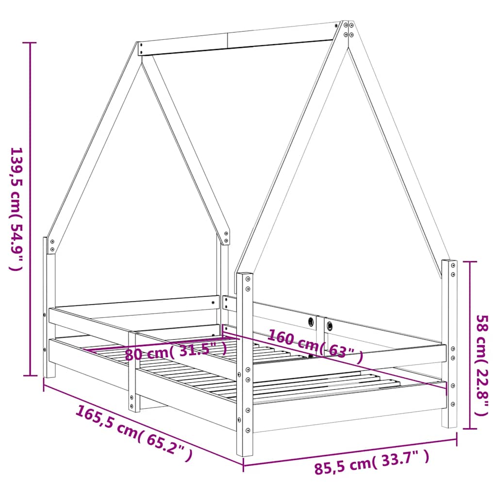 Sängram för barnsäng svart 80x160 cm massiv furu