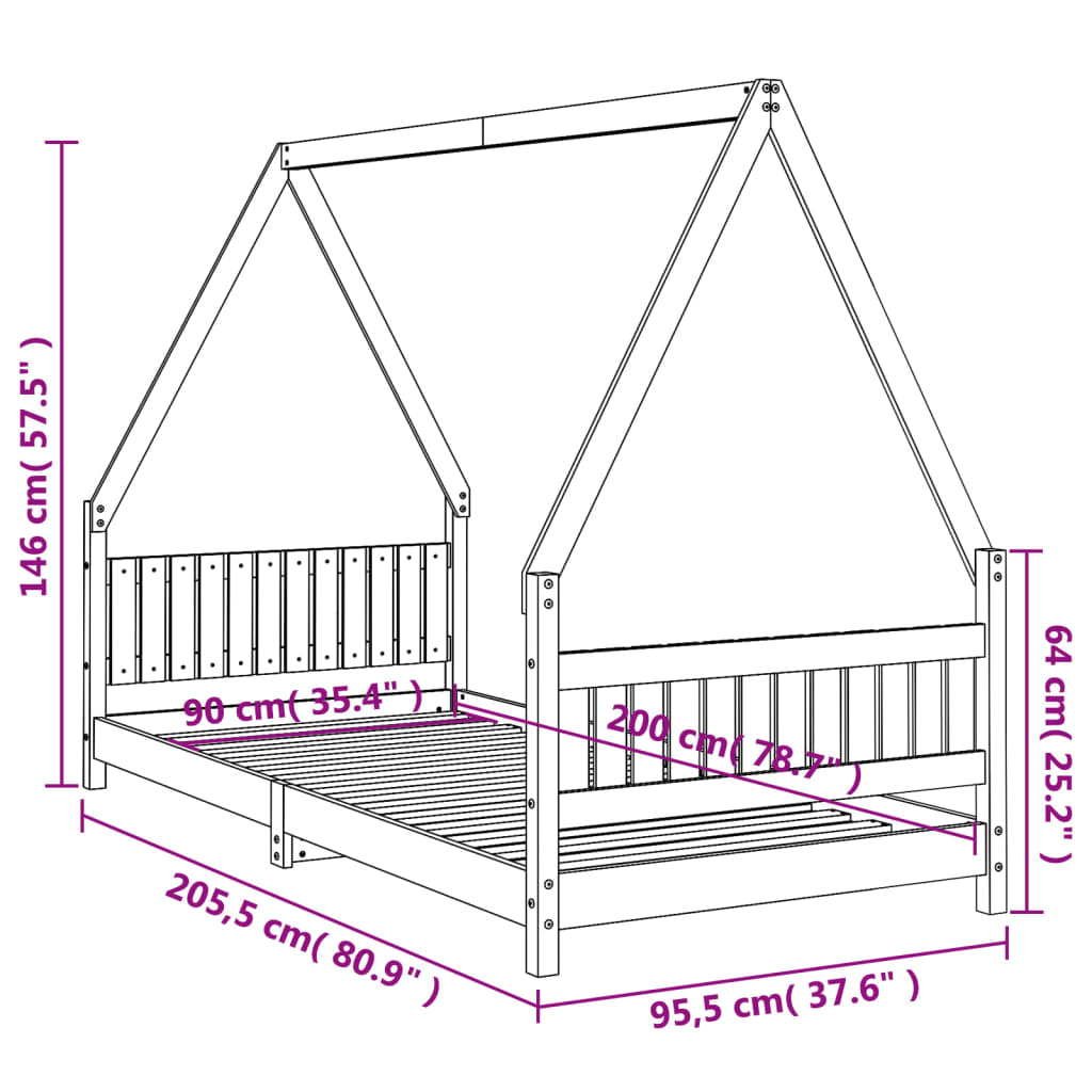 Sängram för barnsäng vit 90x200 cm massiv furu