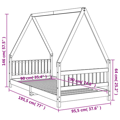 Sängram för barn 90x190 cm massiv furu