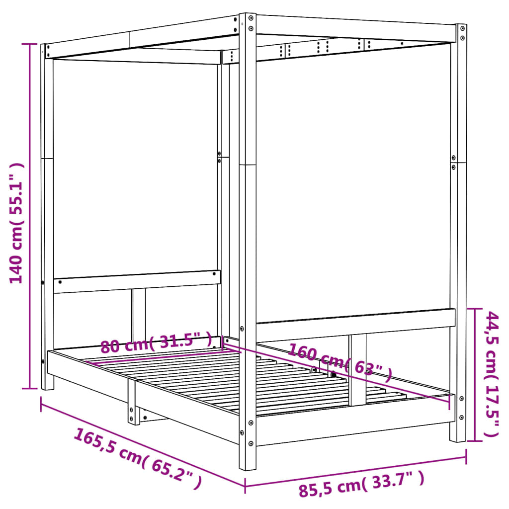 Sängram för barnsäng vit 80x160 cm massiv furu