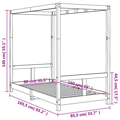 Sängram för barnsäng vit 80x160 cm massiv furu