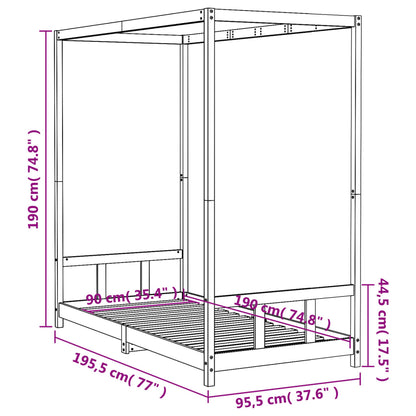 Sängram för barn vit 90x190 cm massiv furu