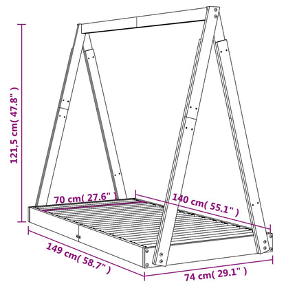 Sängram för barnsäng vit 70x140 cm massiv furu