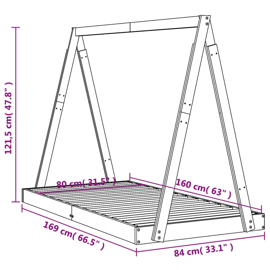 Sängram för barnsäng vit 80x160 cm massiv furu