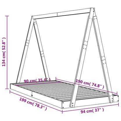 Sängram för barn 90x190 cm massiv furu