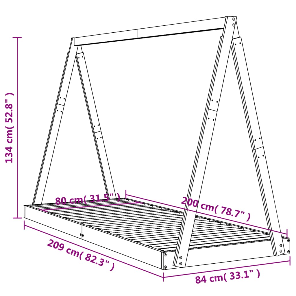 Sängram för barnsäng vit 80x200 cm massiv furu