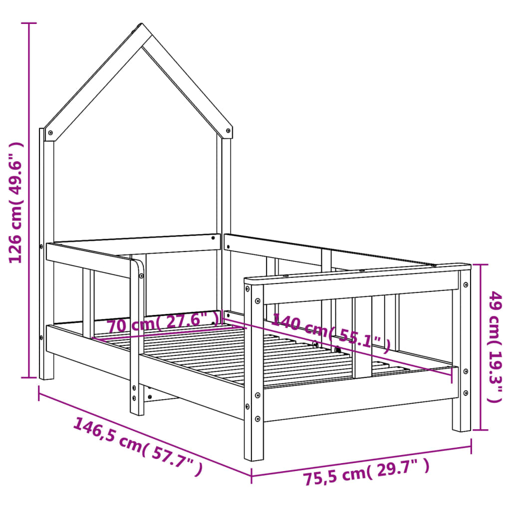 Sängram för barnsäng vit 70x140 cm massiv furu