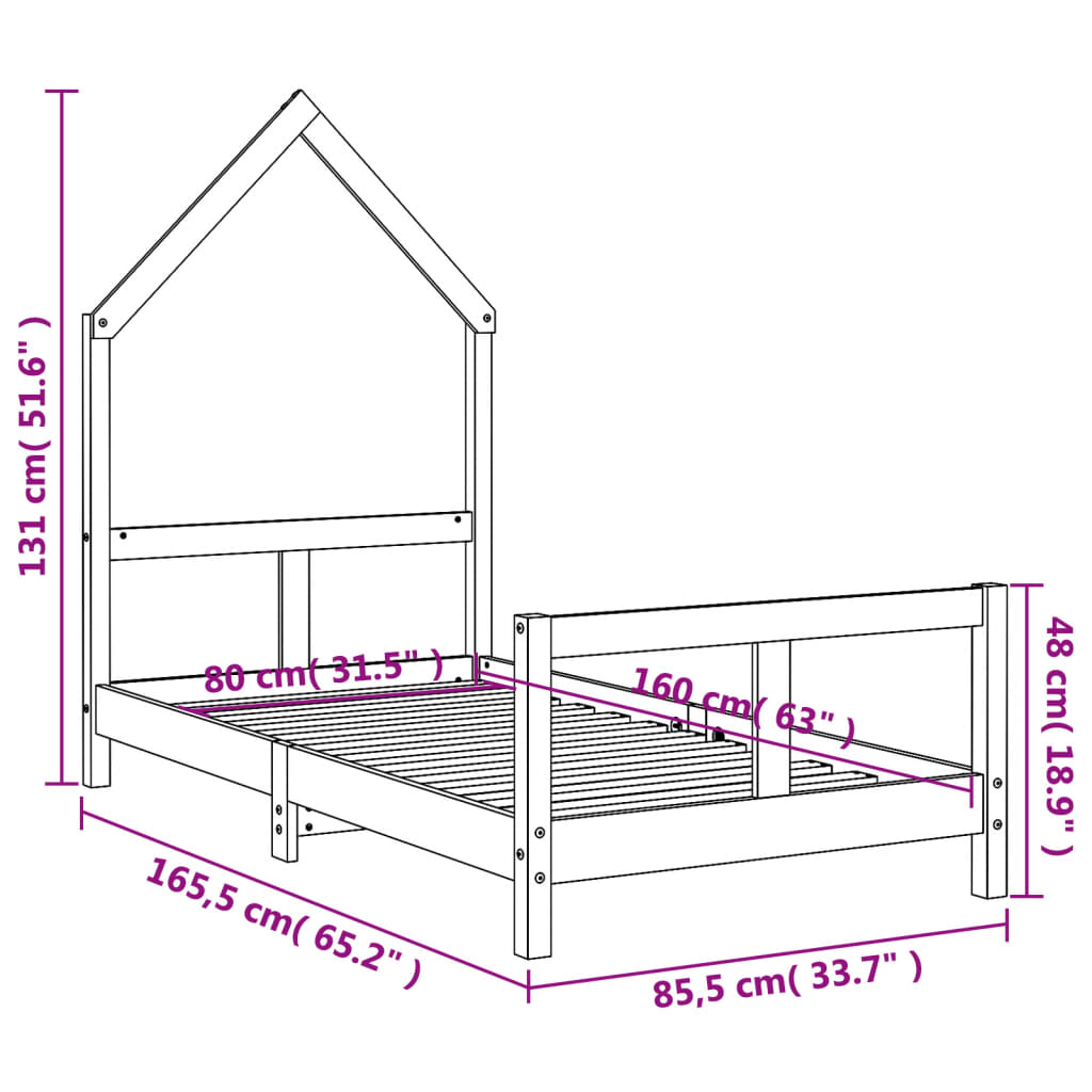 Sängram för barnsäng vit 80x160 cm massiv furu