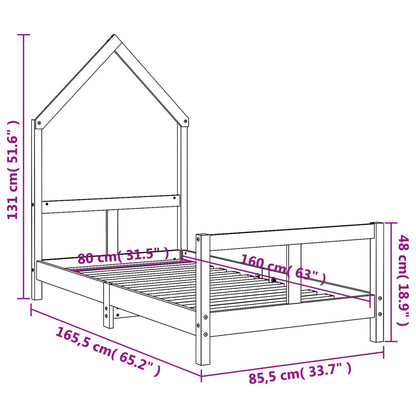 Sängram för barnsäng vit 80x160 cm massiv furu