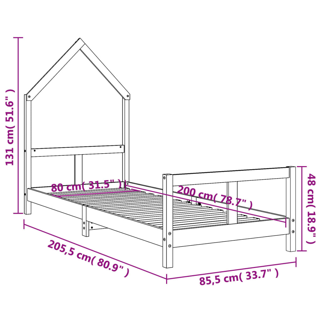 Sängram för barnsäng vit 80x200 cm massiv furu