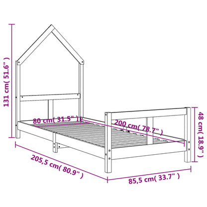 Sängram för barnsäng vit 80x200 cm massiv furu