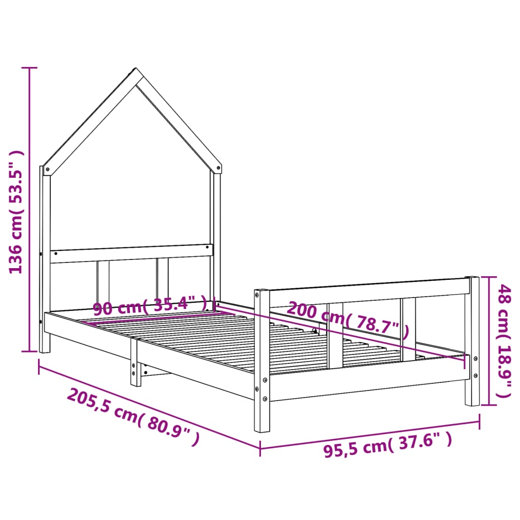 Sängram för barnsäng svart 90x200 cm massiv furu