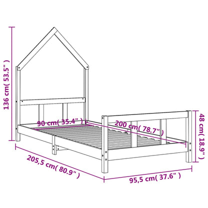 Sängram för barnsäng svart 90x200 cm massiv furu