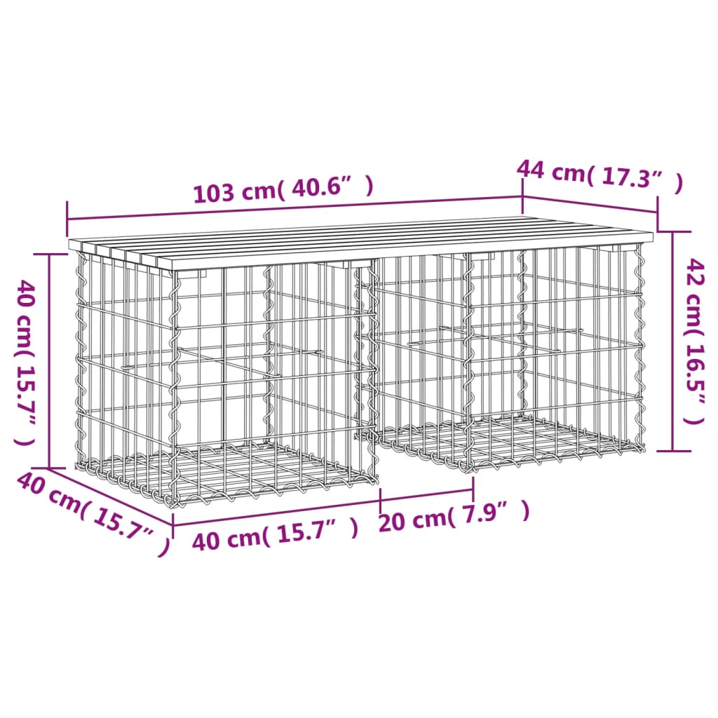 Trädgårdsbänk gabion-design 103x44x42 cm massiv furu