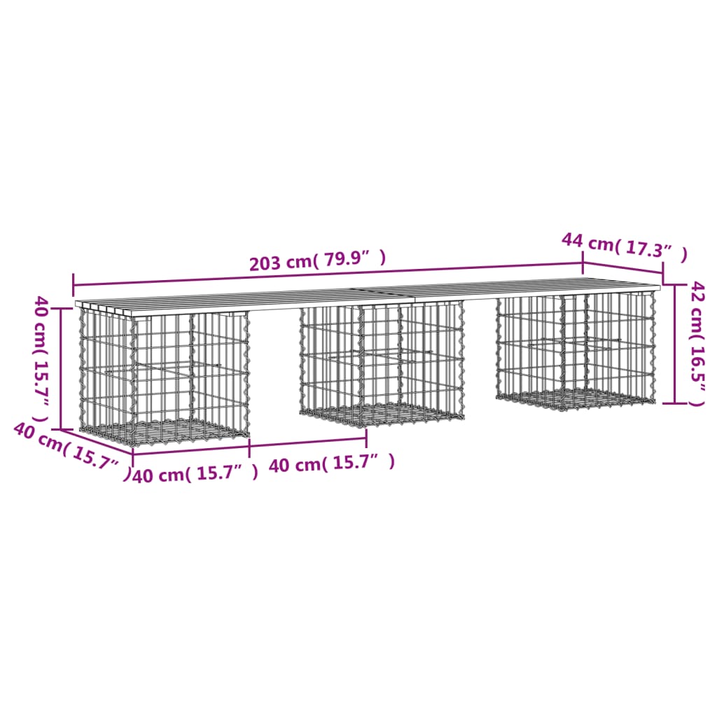 Trädgårdsbänk gabion-design 203x44x42 cm massiv furu