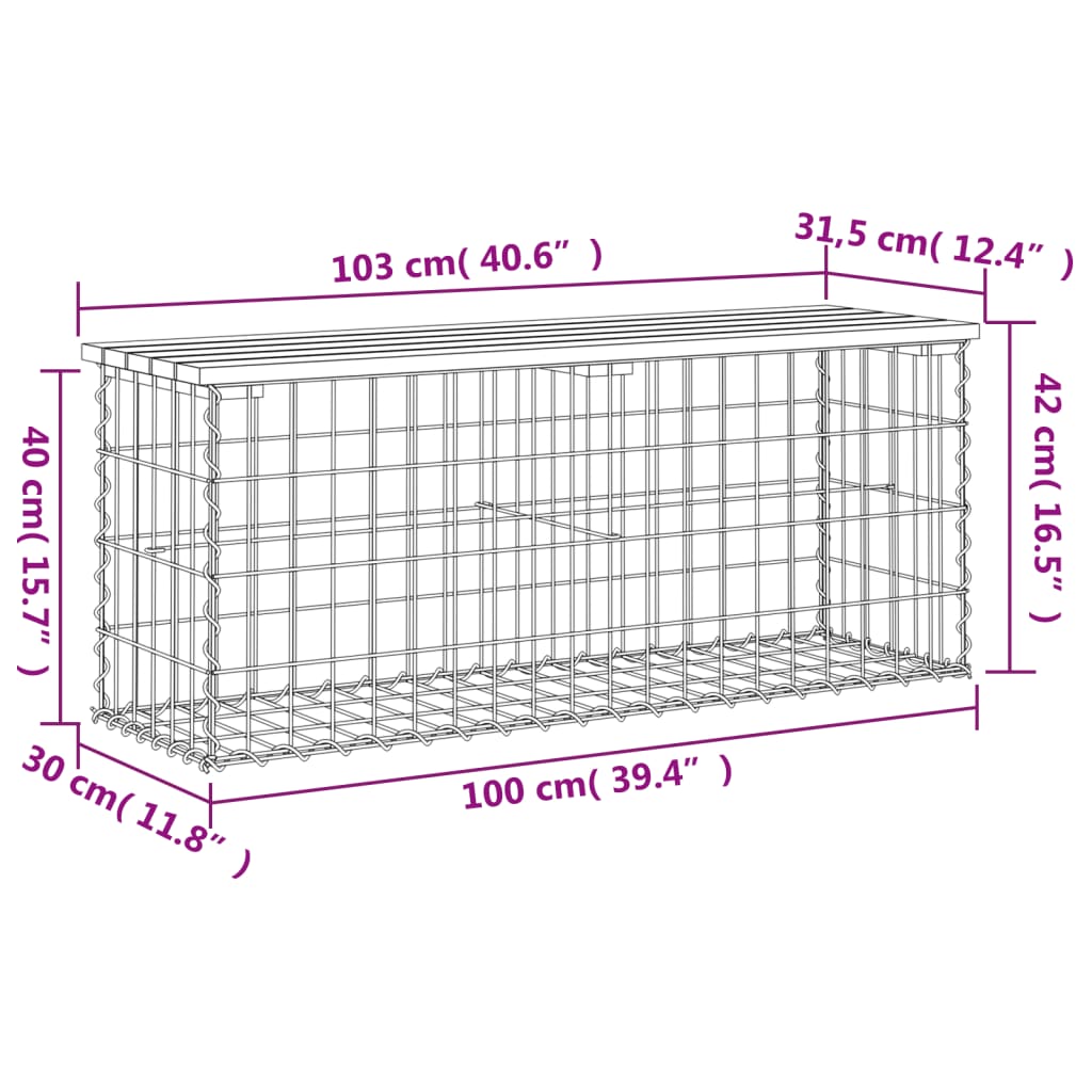 Trädgårdsbänk gabion-design 103x31x42 cm massiv furu
