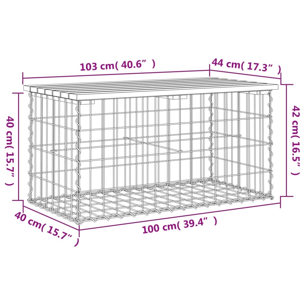 Trädgårdsbänk gabion-design 103x44x42 cm massiv furu