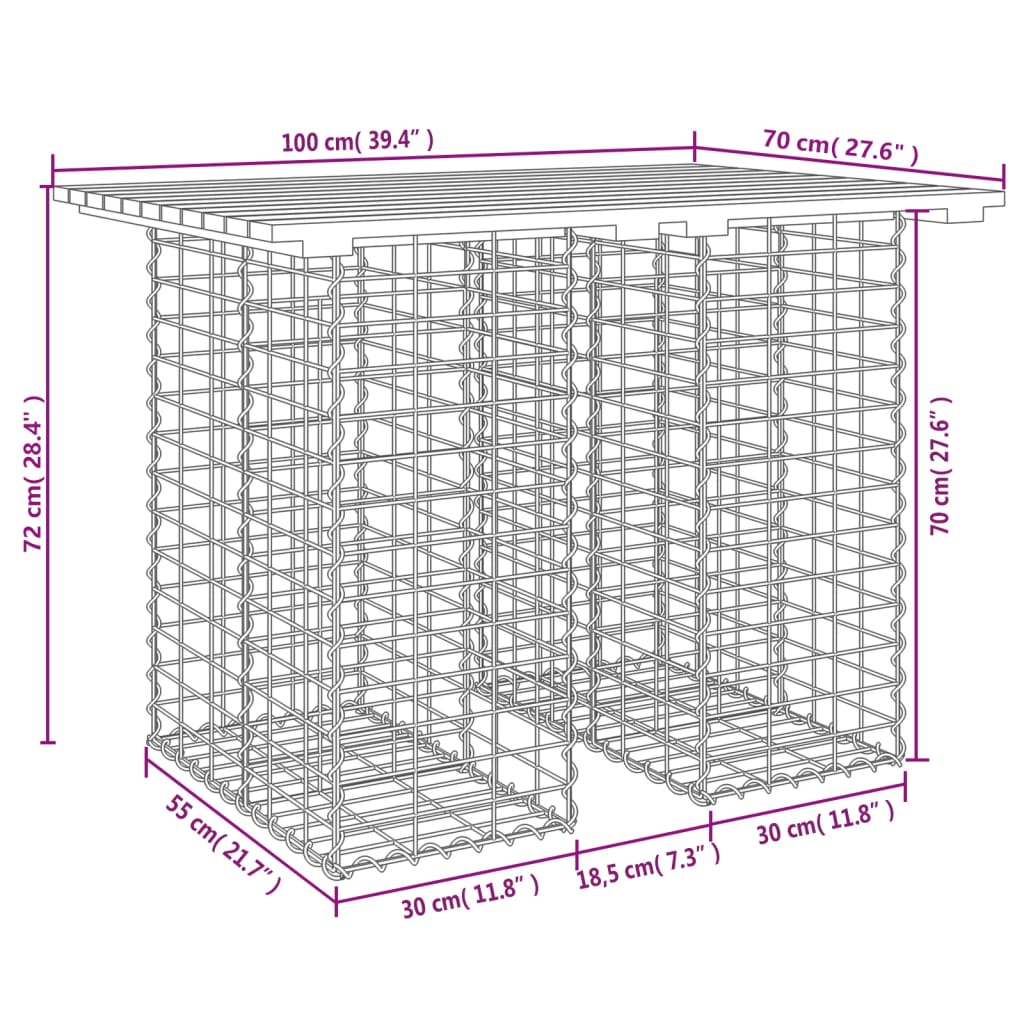 Trädgårdsbänk gabion-design 100x70x72 cm massiv furu