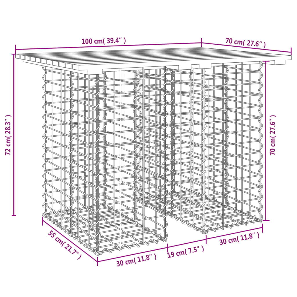 Trädgårdsbänk gabion-design 100x70x72 cm massivt douglasträ