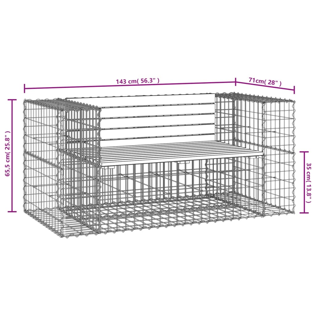 Trädgårdsbänk gabion-design 143x71x65,5 cm impregnerad furu