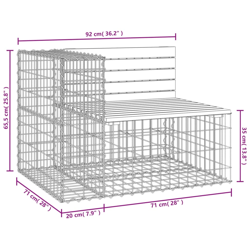 Trädgårdsbänk gabion-design 92x71x65,5 cm massivt douglasträ