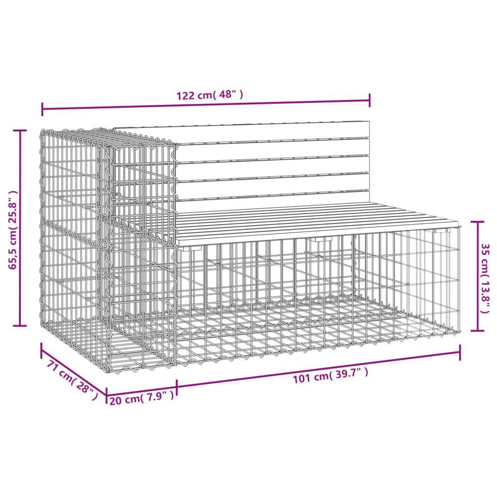 Trädgårdsbänk gabion-design 122x71x65,5 cm massivt douglasträ