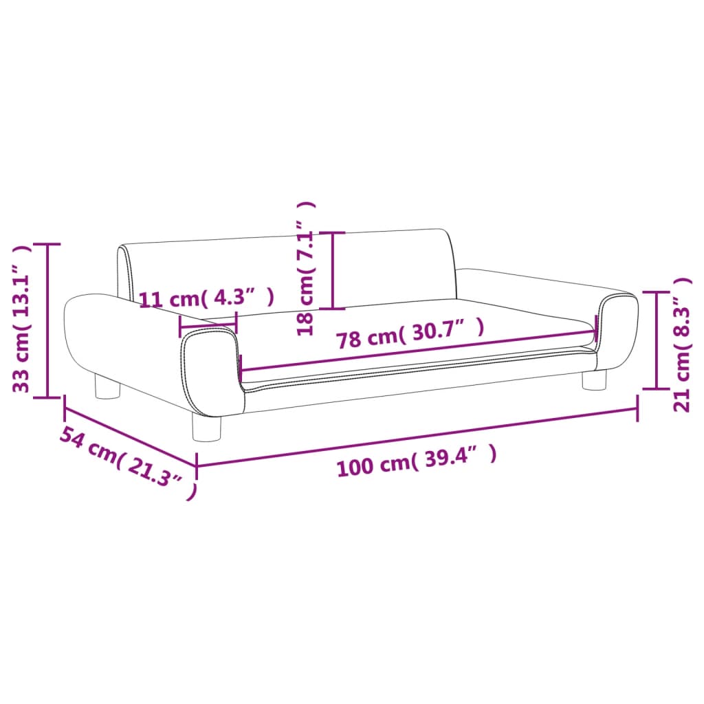 Barnsoffa ljusgrå 100x54x33 cm sammet