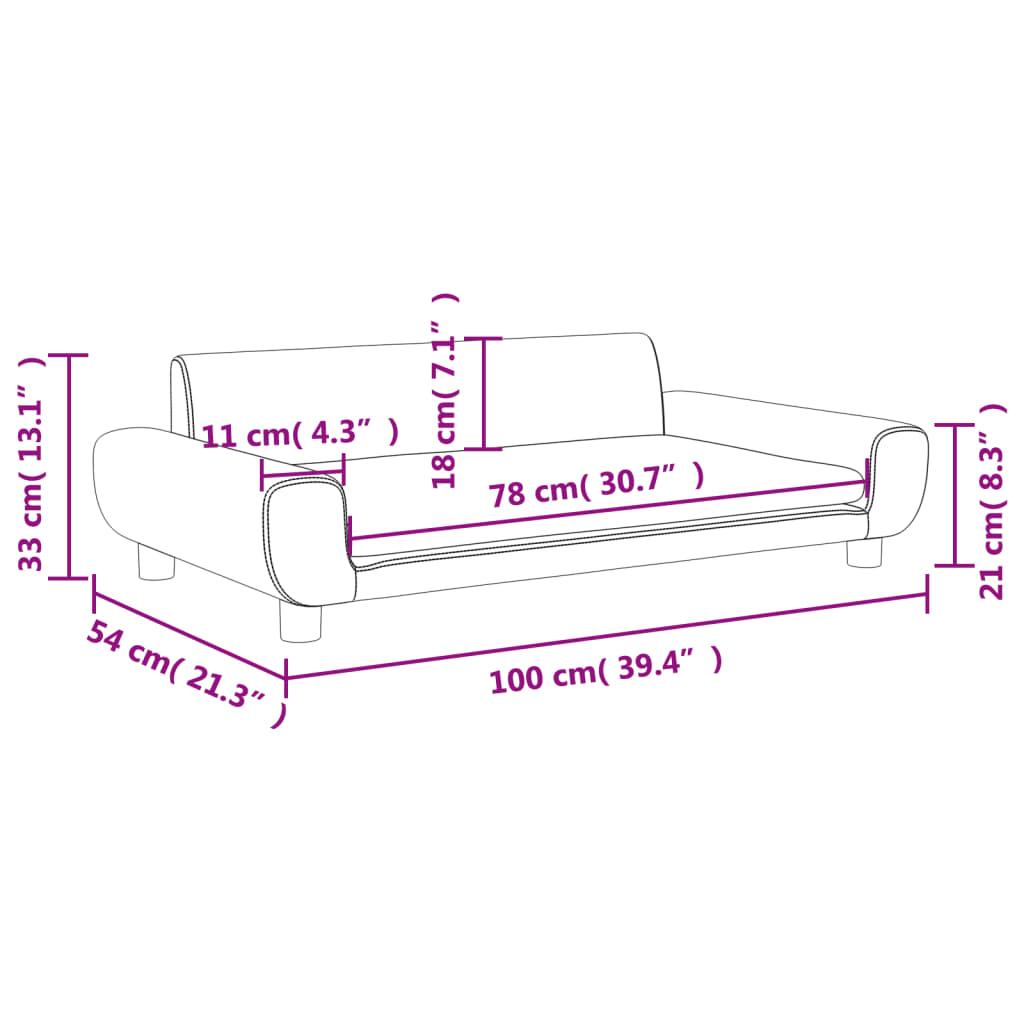 Barnsoffa rosa 100x54x33 cm sammet