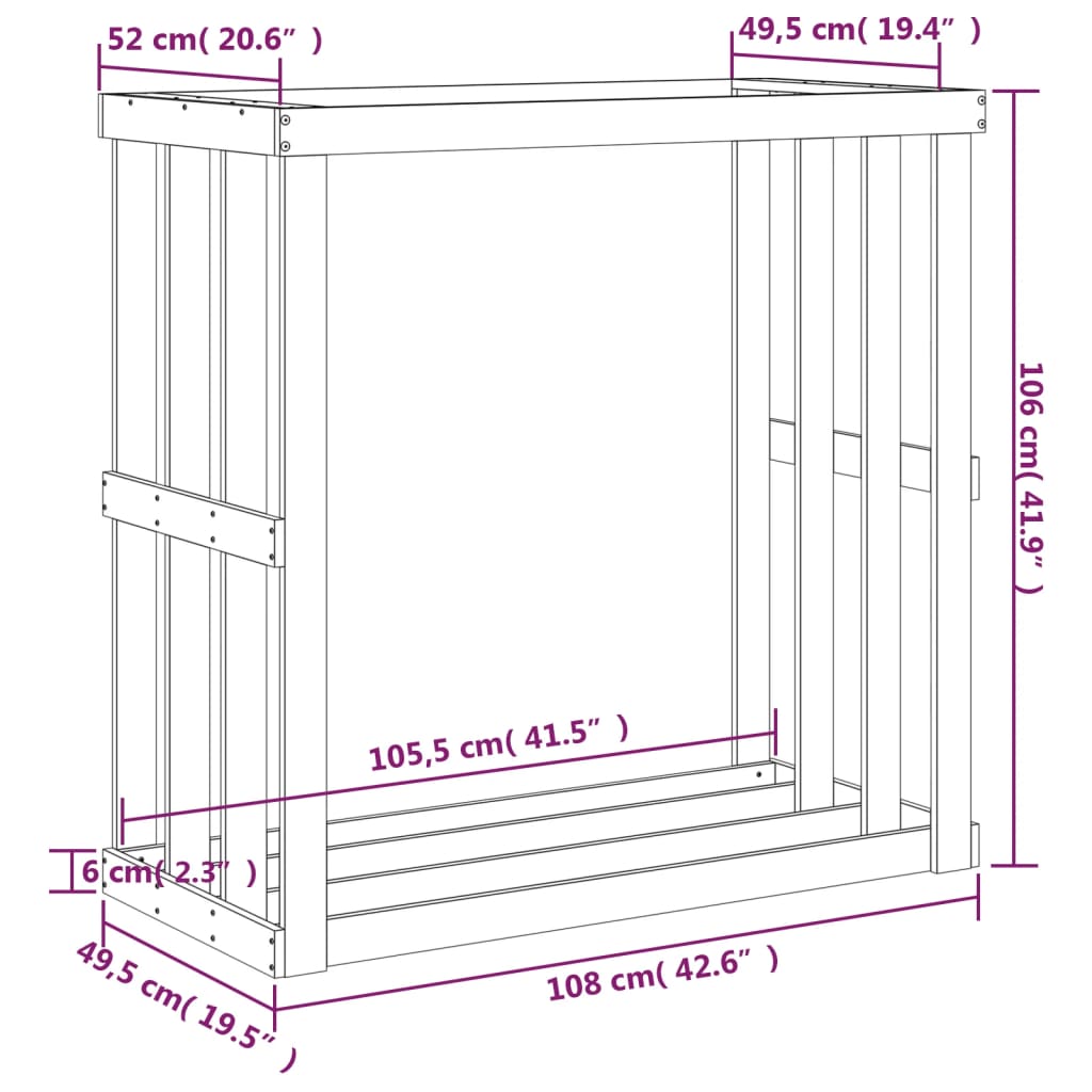 Vedställ 108x52x106 cm massiv furu