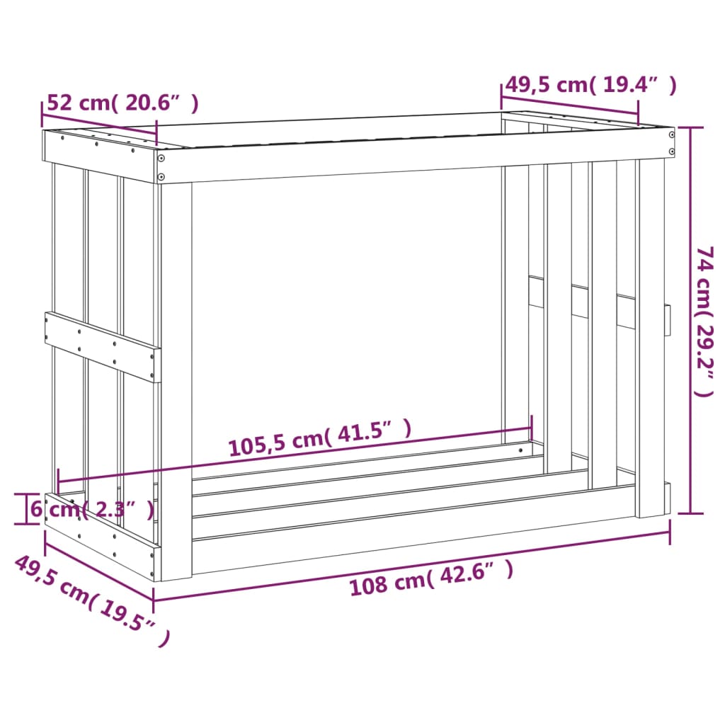 Vedställ vit 108x52x74 cm massiv furu