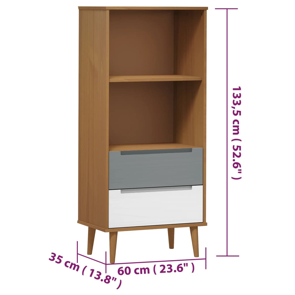 Bokhylla MOLDE brun 60x35x133,5 cm massiv furu