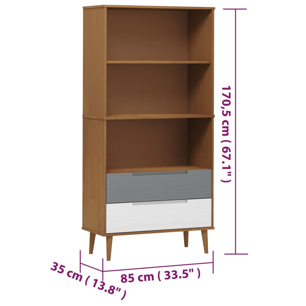 Bokhylla MOLDE brun 85x35x170,5 cm massiv furu