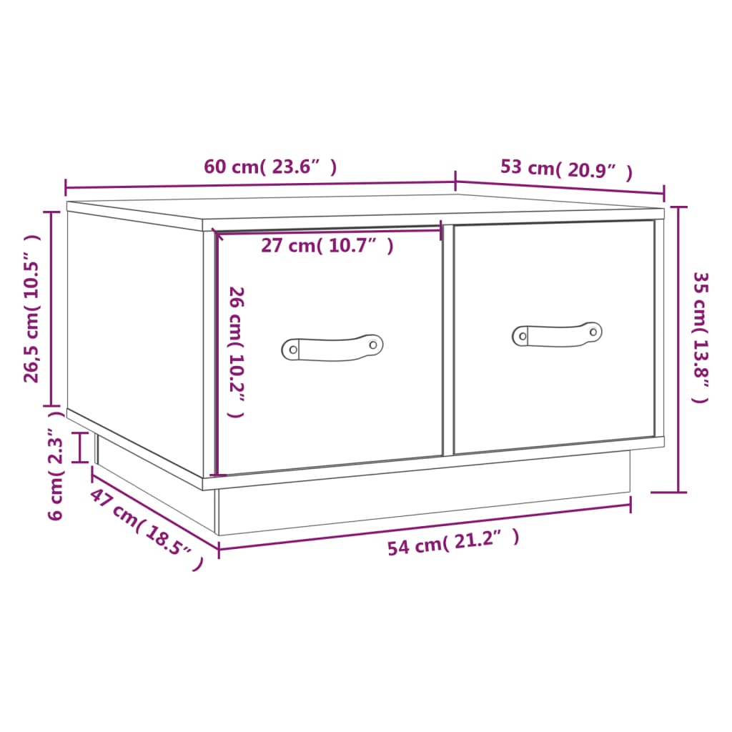 Soffbord grå 60x53x35 cm massiv furu