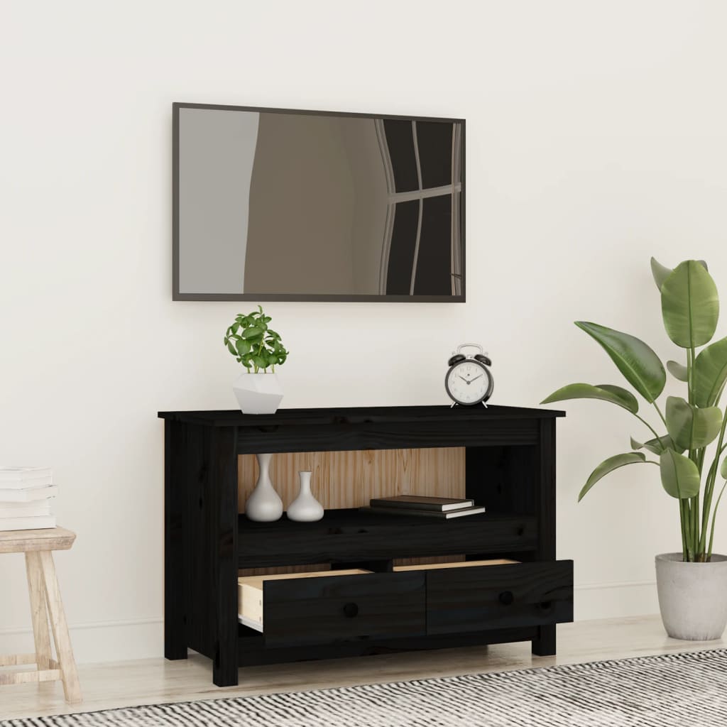 Tv-bänk Svart 79x35x52 cm massiv furu