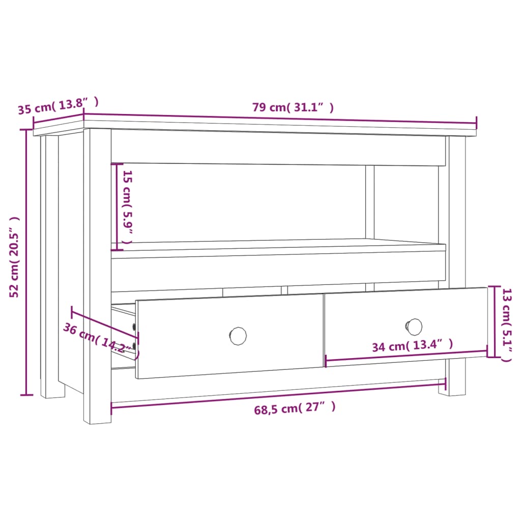 Tv-bänk Svart 79x35x52 cm massiv furu