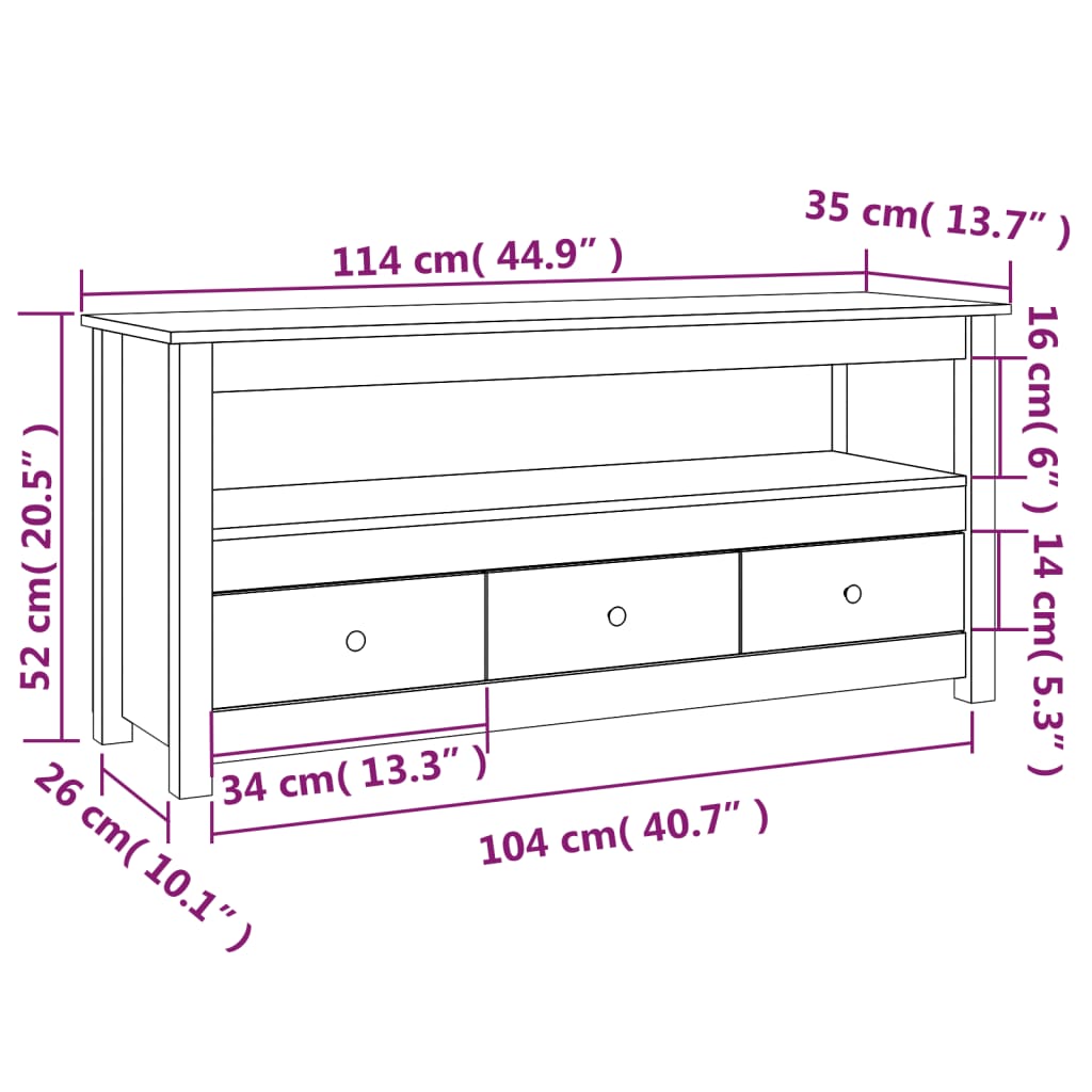 Tv-bänk 114x35x52 cm massiv furu