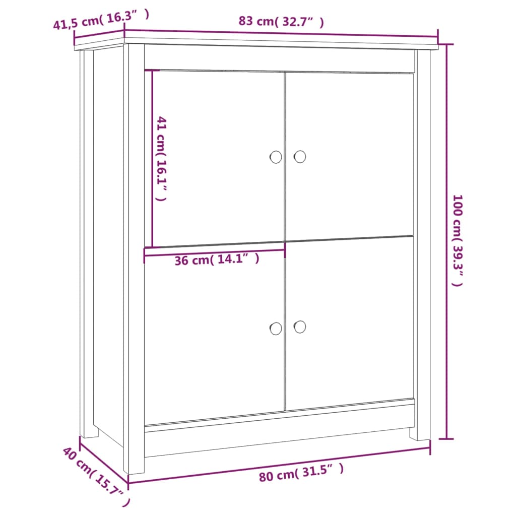 Skänk 83x41,5x100 cm massiv furu