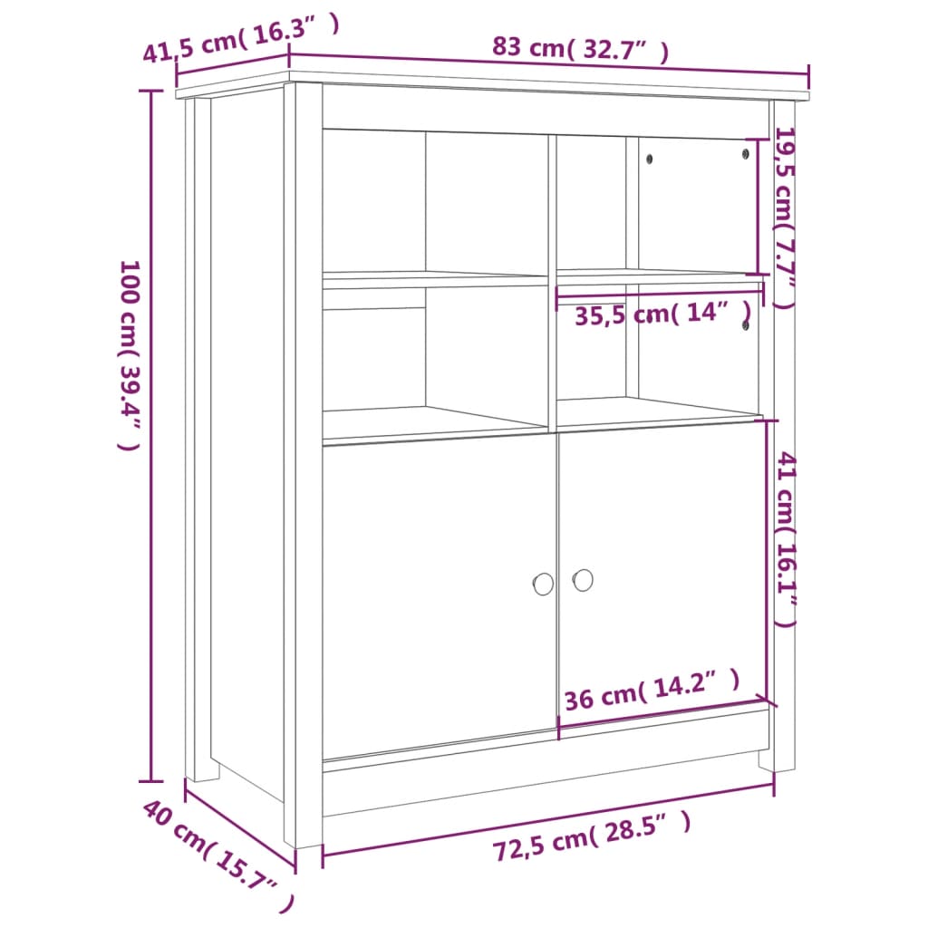 Skänk honungsbrun 83x41,5x100 cm massiv furu