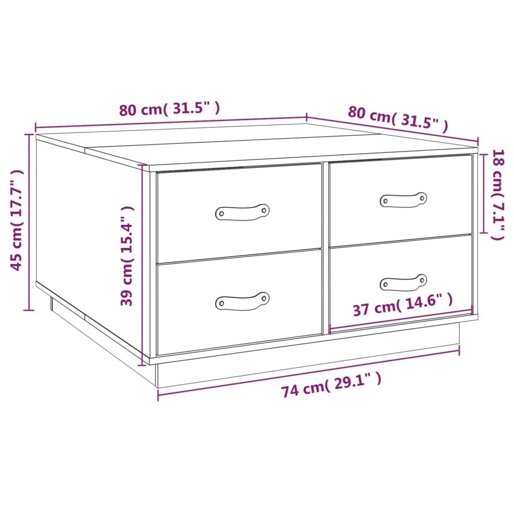 Soffbord 80x80x45 cm massiv furu