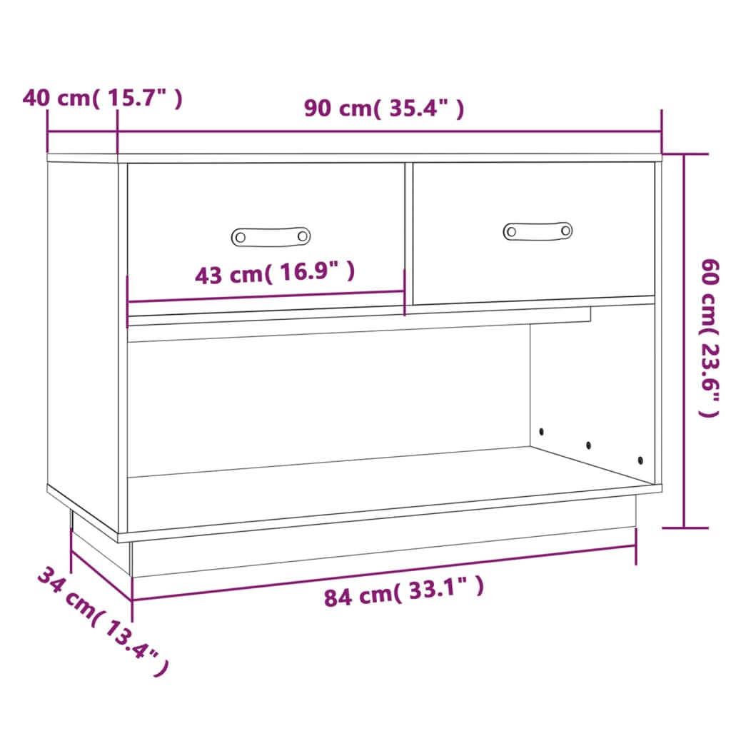 Tv-bänk 90x40x60 cm massiv furu