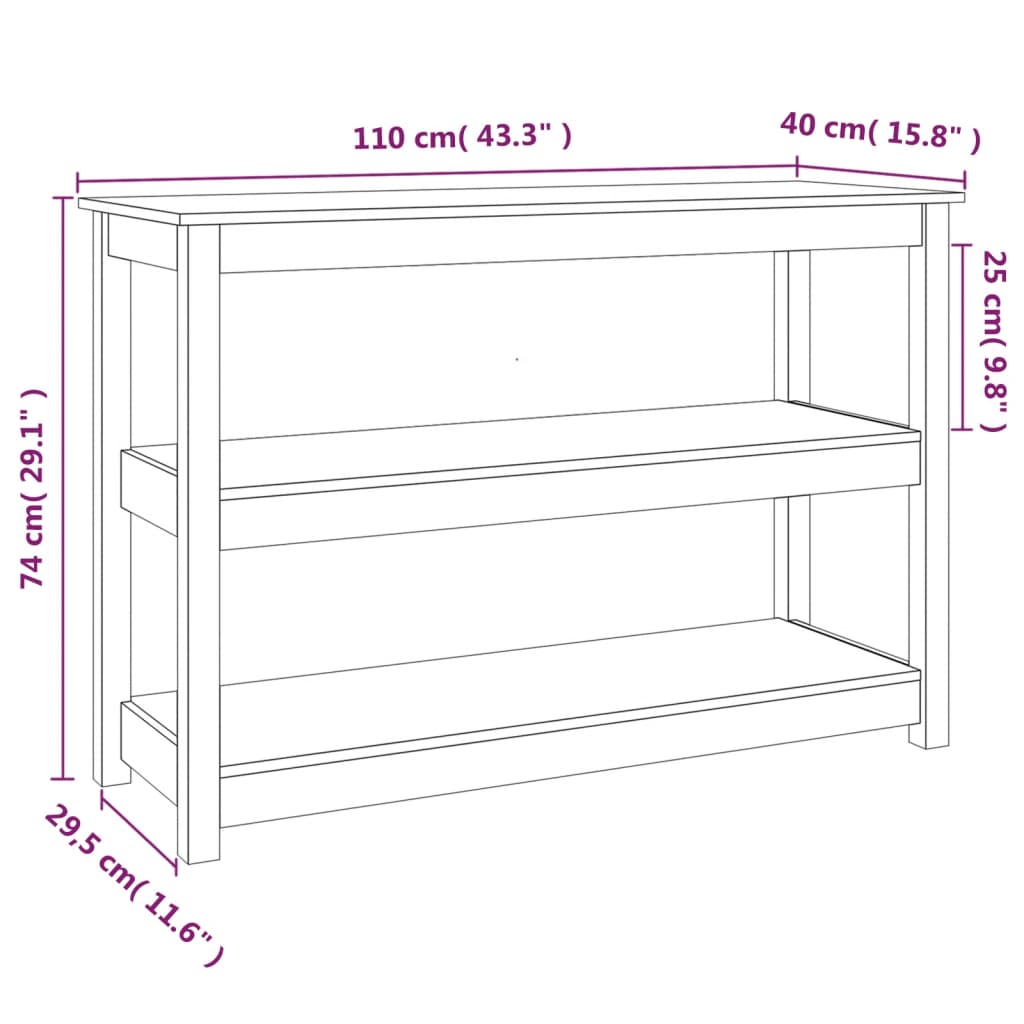 Konsolbord 110x40x74 cm massiv furu