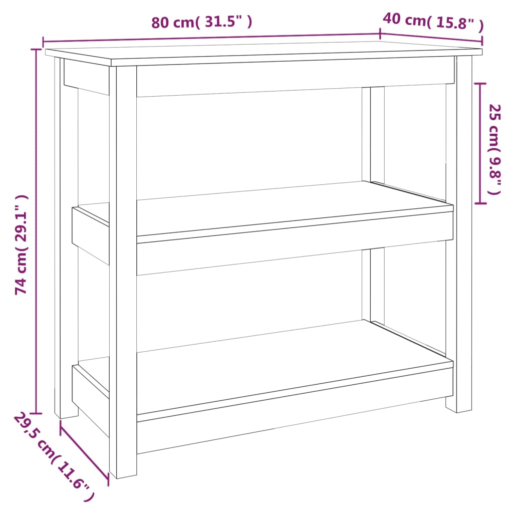 Konsolbord 110x40x74 cm massiv furu